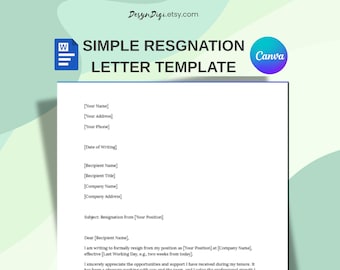 Simple Resign Letter Template • Easy to edit on Canva & Word • Printable and direct download