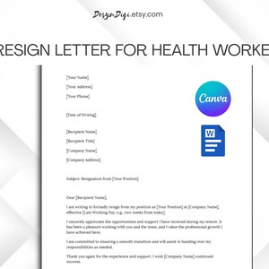 Lettre de démission pour les agents de santé | Facilement modifiable sur Canvas et Word | Conseils de démission