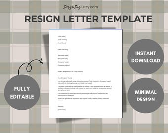 Professional Resignation Letter Template | Editable Word & Canva | Modern Design | Instant Download | Minimal Design