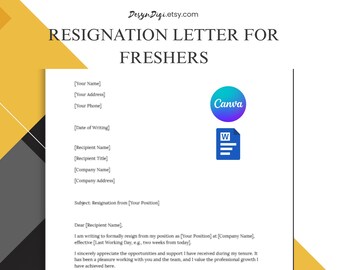 Freshers Resignation Letter • Easy to edit • Simple Format • Editable on Canva & Word Files
