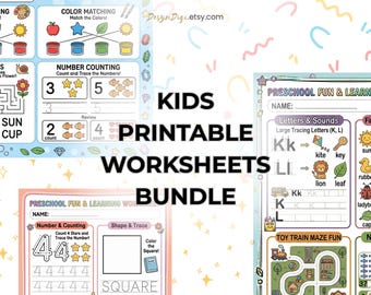 Preschool Kids Worksheets Bundle | Printable Activity Worksheets | Coloured Activity sheets