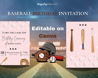 Sports Birthday Invitation Template | Baseball Theme Boys Party Invite | Editable on Canva