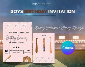 Baseball Theme Birthday Invitation | Boys Birthday Party Printable Invite