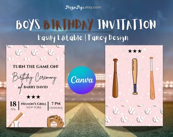 Kids Baseball Birthday Invitation Template | Instant Download Party Invite