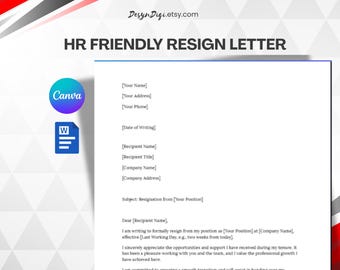 HR Friendly Resign Letter | Easy to download and edit | Canva & MS Word | Simple Resignation