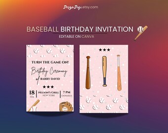 Editable Baseball Birthday Invite • Rookie of Year • Canva Template