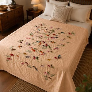 Colcha de seda china vintage / Manta con bordado de peces dorados / Tapiz textil asiático para pared