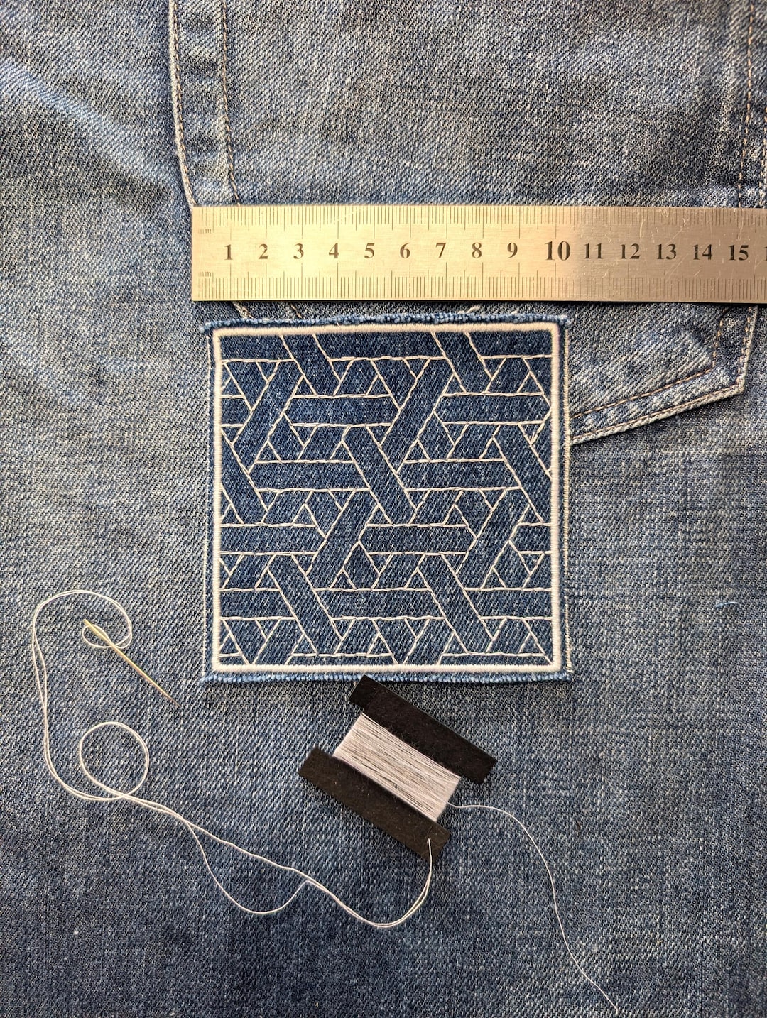 Sashiko Boro Style Denim Machine Embroidered Patch Kit. Visible Mending ...