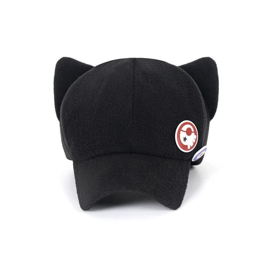 Black Fleece Cat Ears Baseball Cap With Pins | Kawaii Animal Headwear ...