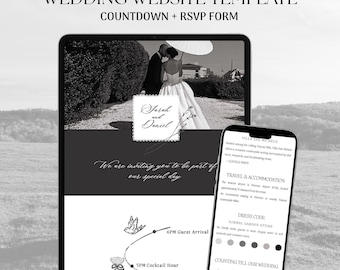 Ivory Black Wedding Website Template: Modern Old Money Canva Save the date (Digital Download)