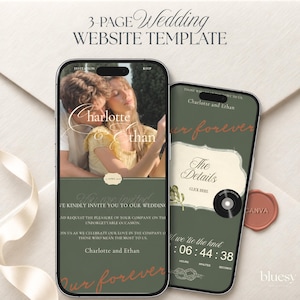 Vintage Romance Postcard Wedding Website Template Canva, RSVP, Countdown, Editable Digital Invitation