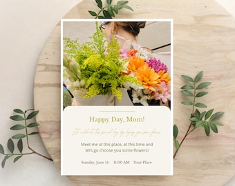 Mother's Day Floral Invitation Template, Sage Beige Botanical Design (Digital Download)