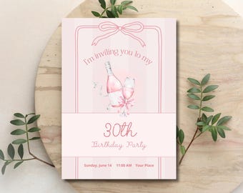 Soft White Rose Birthday Invitation Template: Feminine Gentle Party Invite (Digital Download)