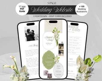 Green Silver Wedding Website Template with RSVP | Editable Canva French Italian Garden Digital