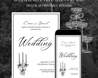 Editable Wedding Invitation: Modern Luxury Inc.Free Black & White Retro Old Money
