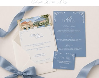 Wedding Invitation Template Suite, Editable RSVP & Details Card, Watercolor Invite Set, Elegant Classic Printable