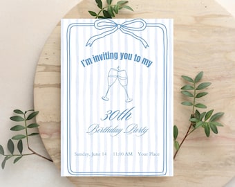 Elegant Blue White Birthday Invitation (Digital Download) – Modern Party Template