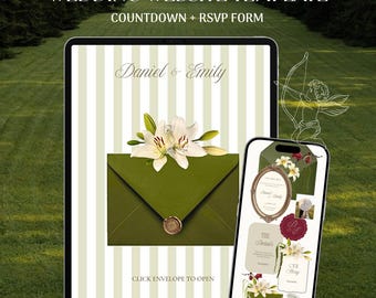 Old Money Wedding Website Template with RSVP: Classic Retro Green Digital Invitation