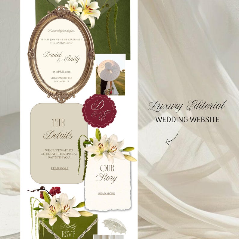 Italian Villa Wedding Website Template Old Money Romance, Canva