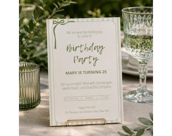 Editable Birthday Invitation Template Canva Printable Floral Green White Party Invite Instant Download