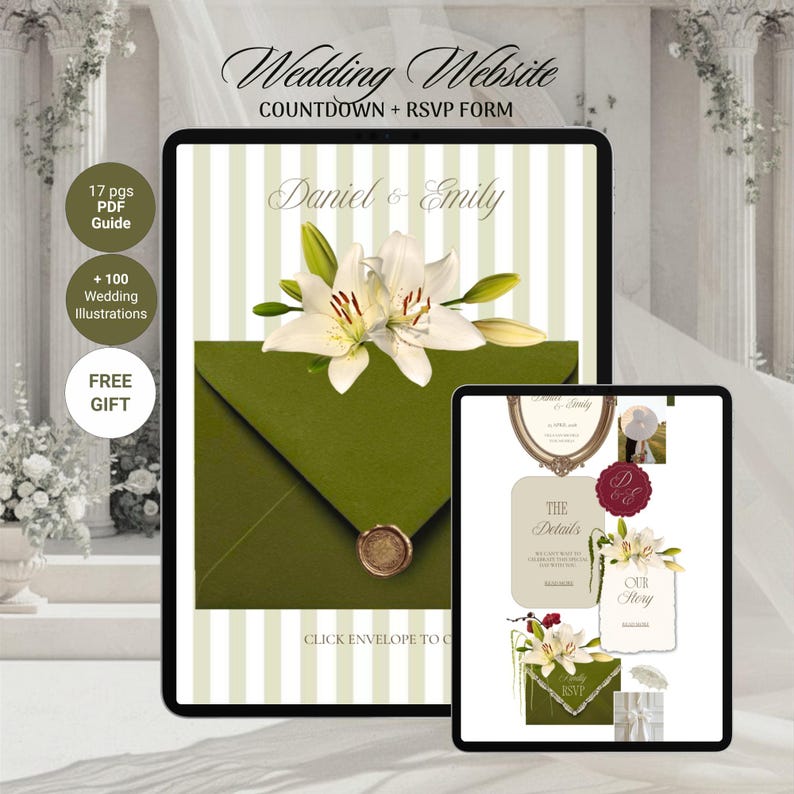 Italian Villa Wedding Website Template Old Money Romance, Canva