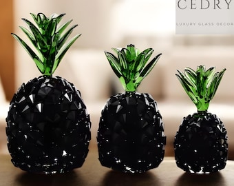Black K9 Crystal Pineapple Ornament, Contemporary Glass Decor