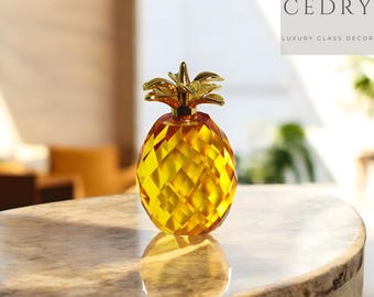 Gold Crystal Pineapple Figurine, Tropical Home Decor, Paperweight