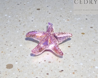 Iridescent Pink Crystal Starfish Figurine, Tropical Decor