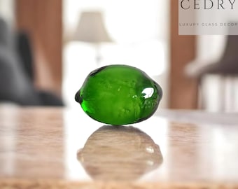 K9 Crystal Glass Lime Paperweight, Green Citrus Fruit Figurine, Modern Shelf Decor