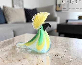 K9 Crystal Glass Parrot Figurine, Colorful Bird Paperweight, Tropical Shelf Decor