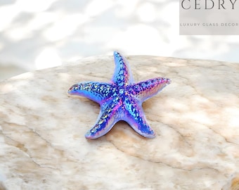 Iridescent Blue Glass Starfish Figurine, Tropical Decor