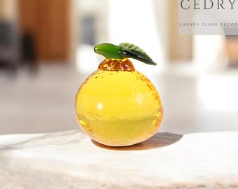 K9 Crystal Glass Lemon Paperweight, Mediterranean Decor