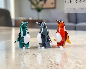 K9 Crystal Glass Penguin Figurines, Arctic Inspired Shelf Decor, Colorful Ornaments