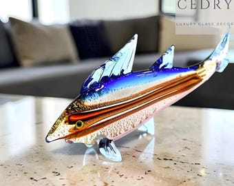 K9 Crystal Glass Fish Ornament, Neon Tetra Figurine, Nautical Wildlife Decor