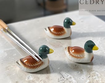 Ceramic Duck Chopstick Holders, Mallard Utensil Rest, Japanese Pond Style Gift