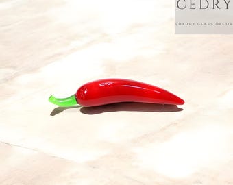 Red Chilli Pepper Glass Ornament, K9 Crystal, Kitchen Decor