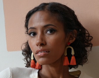 PENDIENTES de borla LOLA en naranja - pendientes más vendidos, mejores pendientes de borla boho, pendientes de borla, pendientes geométricos, regalo del día de San Valentín