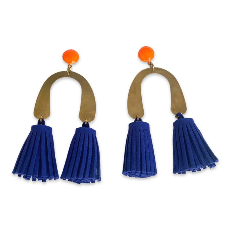 LOLA Tassel EARRINGS in Blue top selling earrings, Best boho tassel Earrings, Tassle Earrings, geometric earrings image 3