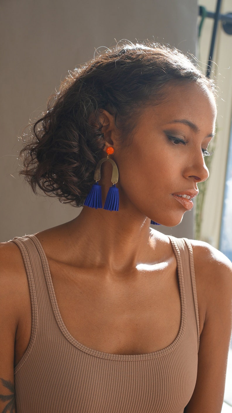 LOLA Tassel EARRINGS in Blue top selling earrings, Best boho tassel Earrings, Tassle Earrings, geometric earrings image 2