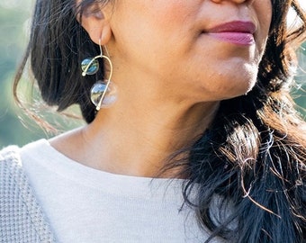GLOBE GLASS EARRINGS - glass earrings, minamlist, abstract earrings, assymetrical earrings, bridal jewelry, sphere earrings, dangle earrings