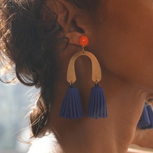 LOLA Tassel EARRINGS in Blue top selling earrings, Best boho tassel Earrings, Tassle Earrings, geometric earrings image 1