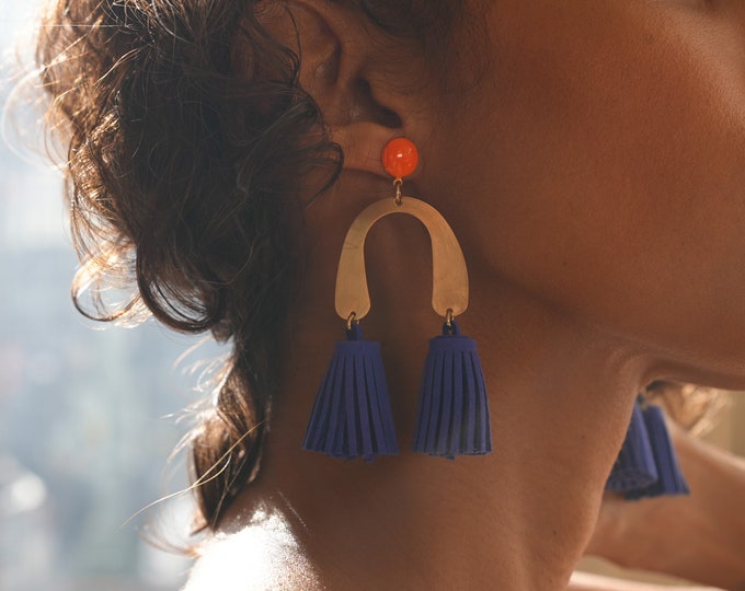 LOLA Tassel EARRINGS in Blue - top selling earrings,  Best boho tassel Earrings, Tassle Earrings, geometric earrings