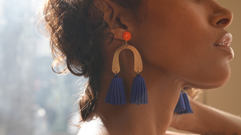 LOLA Tassel EARRINGS in Blue top selling earrings, Best boho tassel Earrings, Tassle Earrings, geometric earrings image 1