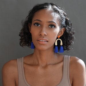 LOLA Tassel EARRINGS in Blue top selling earrings, Best boho tassel Earrings, Tassle Earrings, geometric earrings image 4