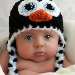 Penguin Earflap Hat CROCHET PATTERN instant download image 4