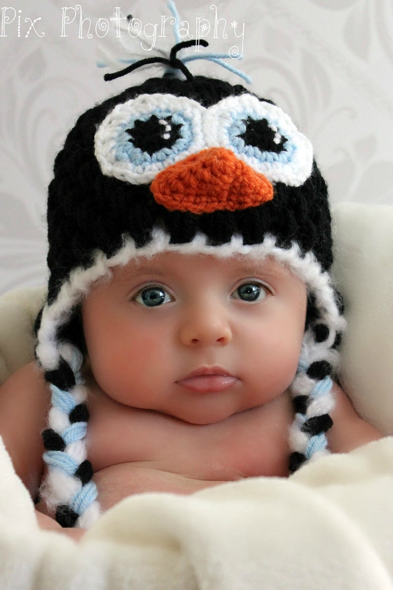 Penguin Earflap Hat CROCHET PATTERN instant download image 4