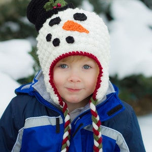 Hollyday Snowman Earflap Hat CROCHET PATTERN instant download image 1