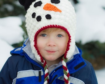 Hollyday Snowman Earflap Hat CROCHET PATTERN instant download