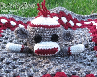 Sock Monkey Lovey - CROCHET PATTERN instant download  - blankey, blankie, security blanket