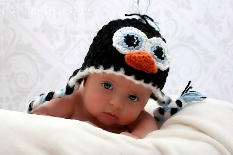 Penguin Earflap Hat CROCHET PATTERN instant download image 3